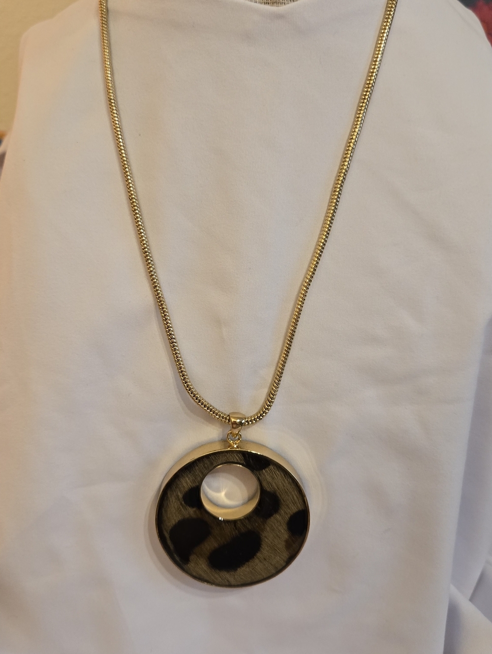 Chico's Vintage Gold Tone Reversible Round Disc Pendant on a snake chain
